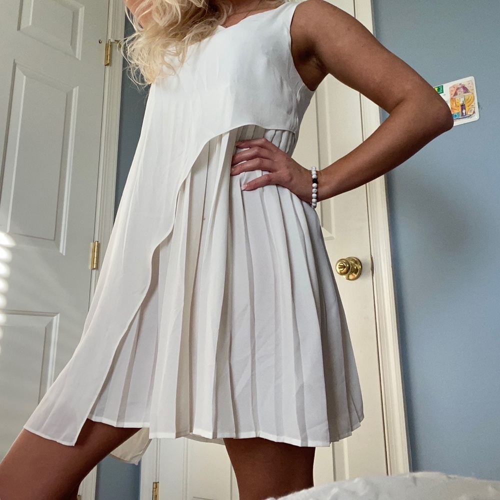 Cream layered dress, sheer, Size M